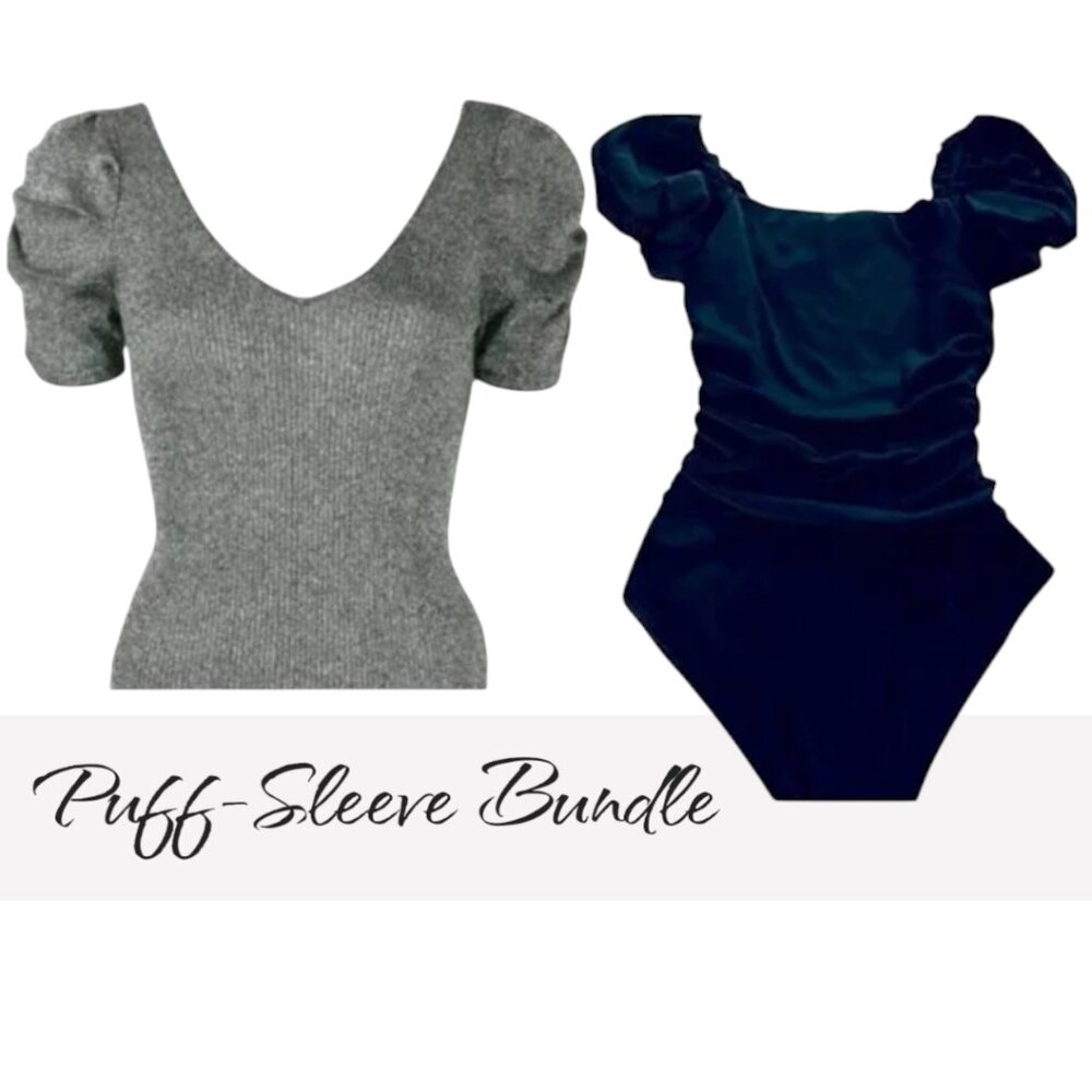 Puff Sleeves: Kit + Sky Body-Suit, Black & INC NWT Silver, Small